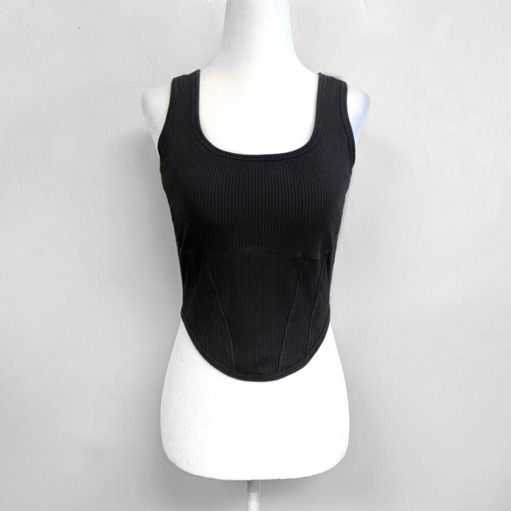 Victoria's Secret PINK Black Ribbed Bralette Tank Corset Top | Size L